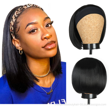 14 Inch Afro Straight Wig with Scarf Synthetic Cosplay Bob Straight Turban Wig Short Bob Straight Headband Wigs
